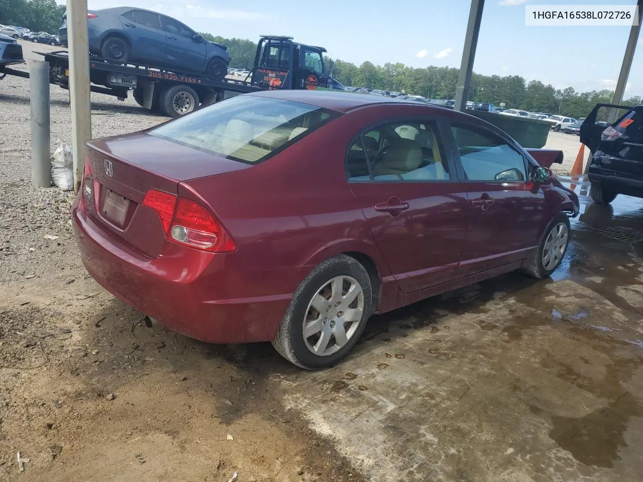 2008 Honda Civic Lx VIN: 1HGFA16538L072726 Lot: 57029435