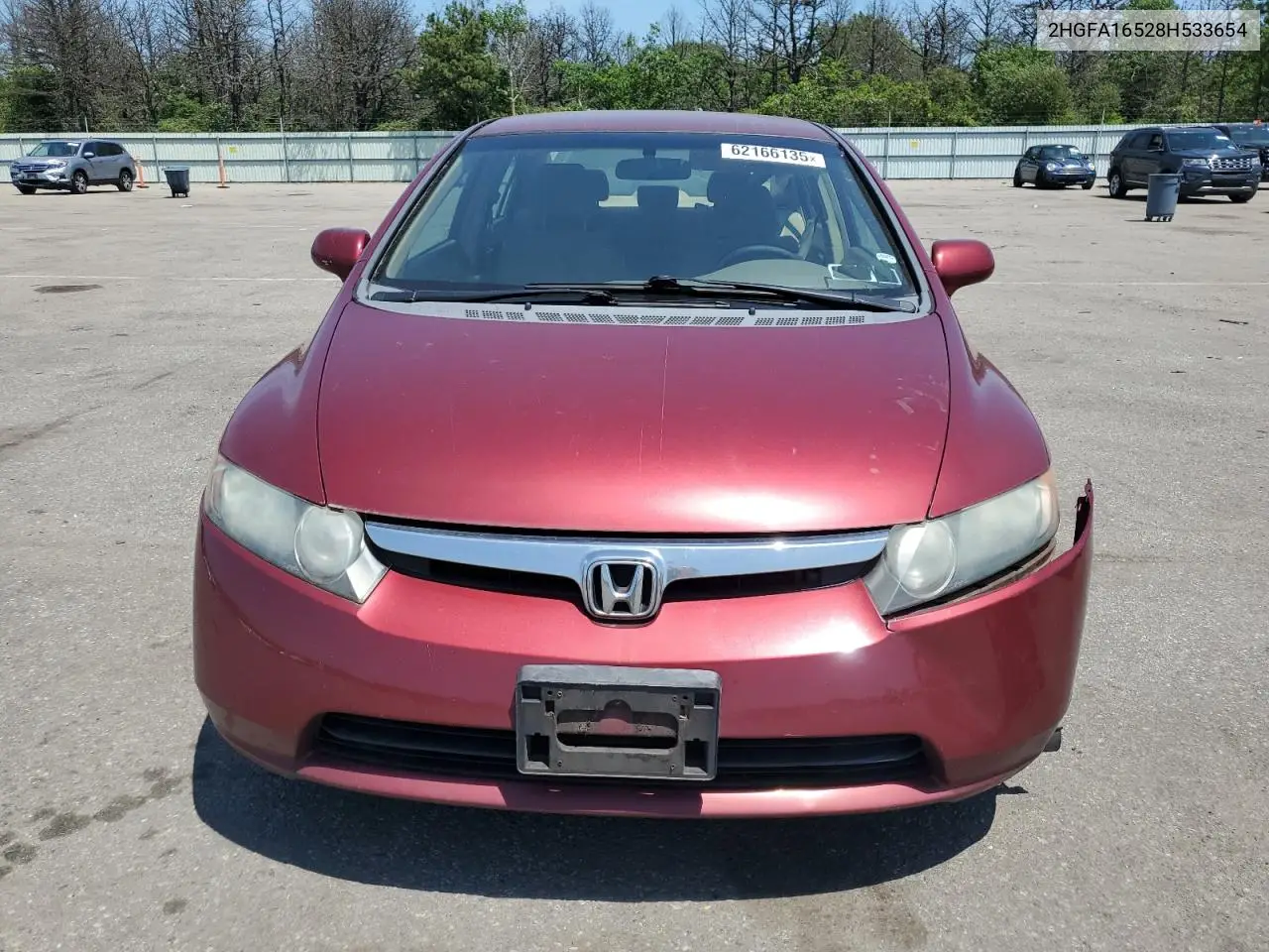 2008 Honda Civic Lx VIN: 2HGFA16528H533654 Lot: 62166135