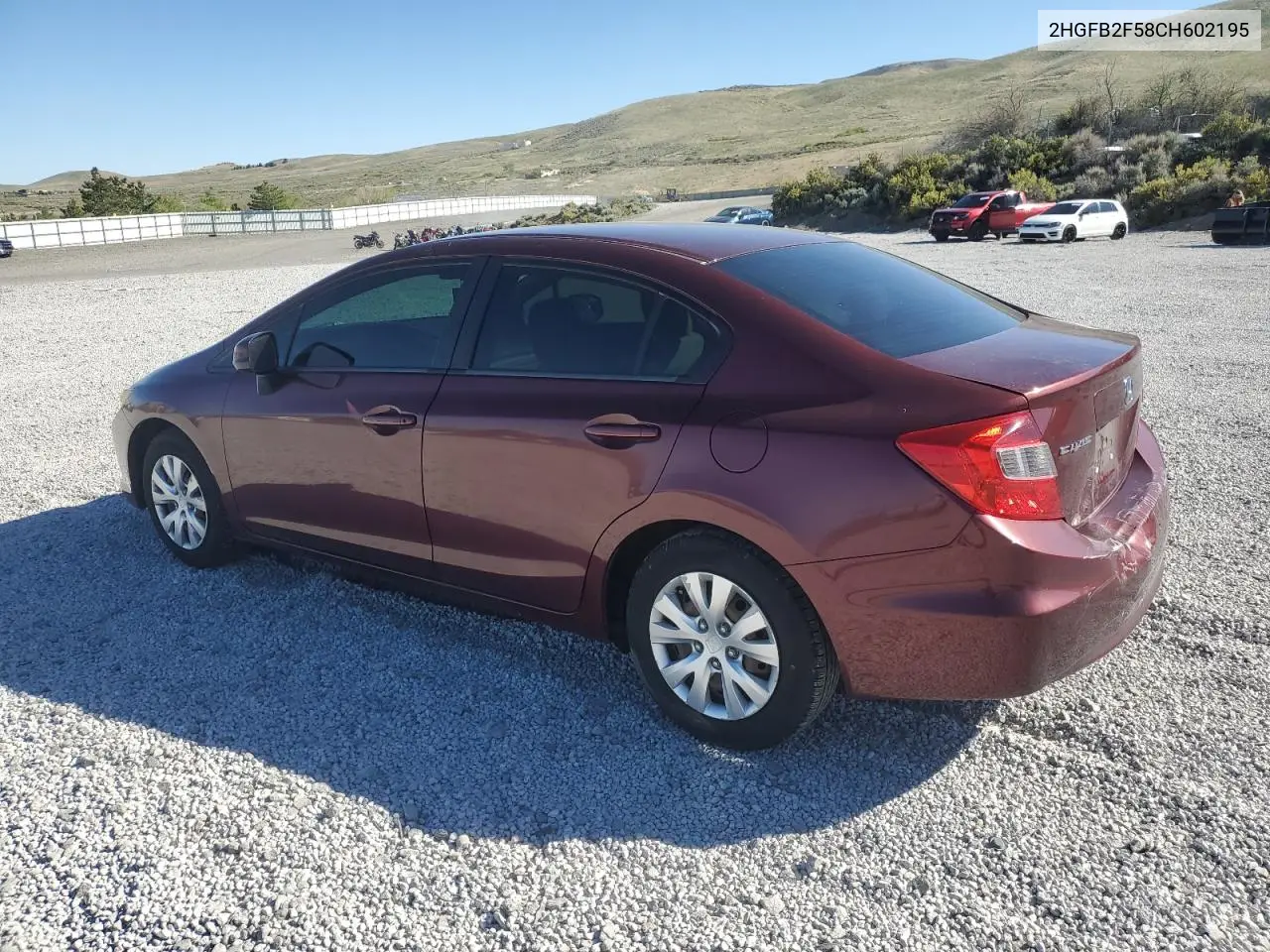 2012 Honda Civic Lx VIN: 2HGFB2F58CH602195 Lot: 55806505