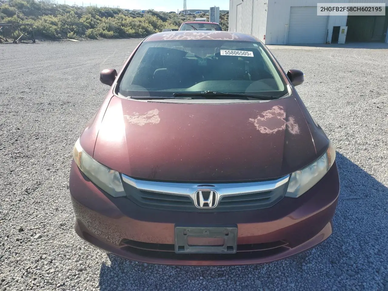 2012 Honda Civic Lx VIN: 2HGFB2F58CH602195 Lot: 55806505