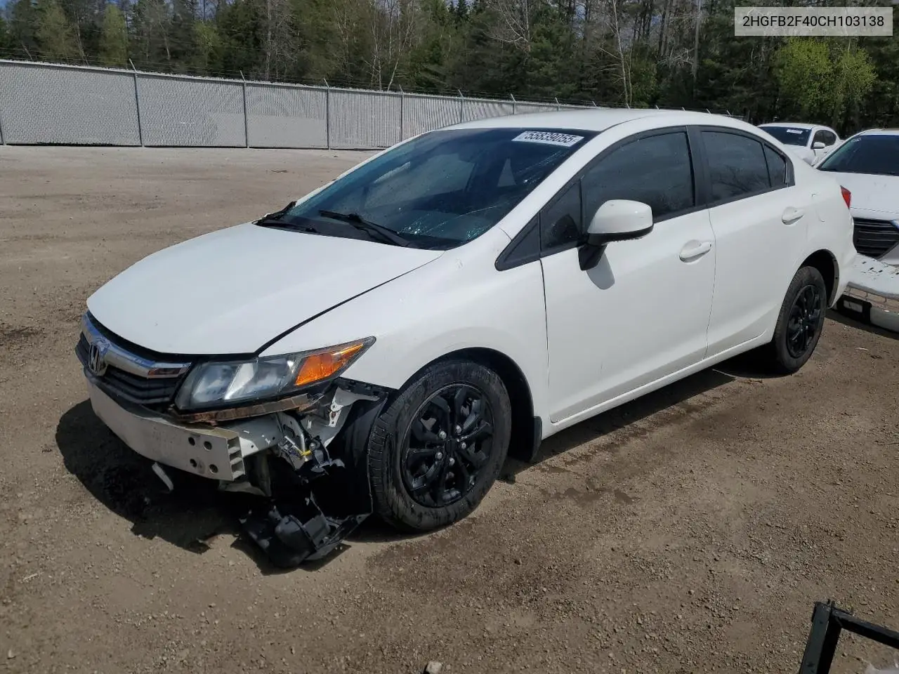 2012 Honda Civic Lx VIN: 2HGFB2F40CH103138 Lot: 55839055