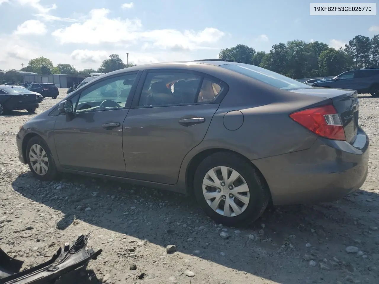 2012 Honda Civic Lx VIN: 19XFB2F53CE026770 Lot: 56837005
