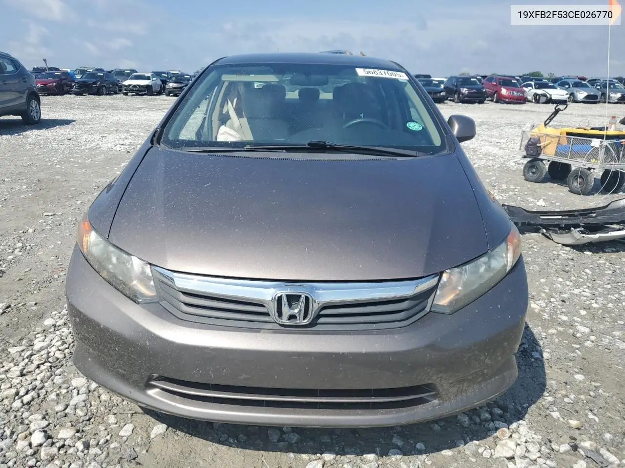 2012 Honda Civic Lx VIN: 19XFB2F53CE026770 Lot: 56837005