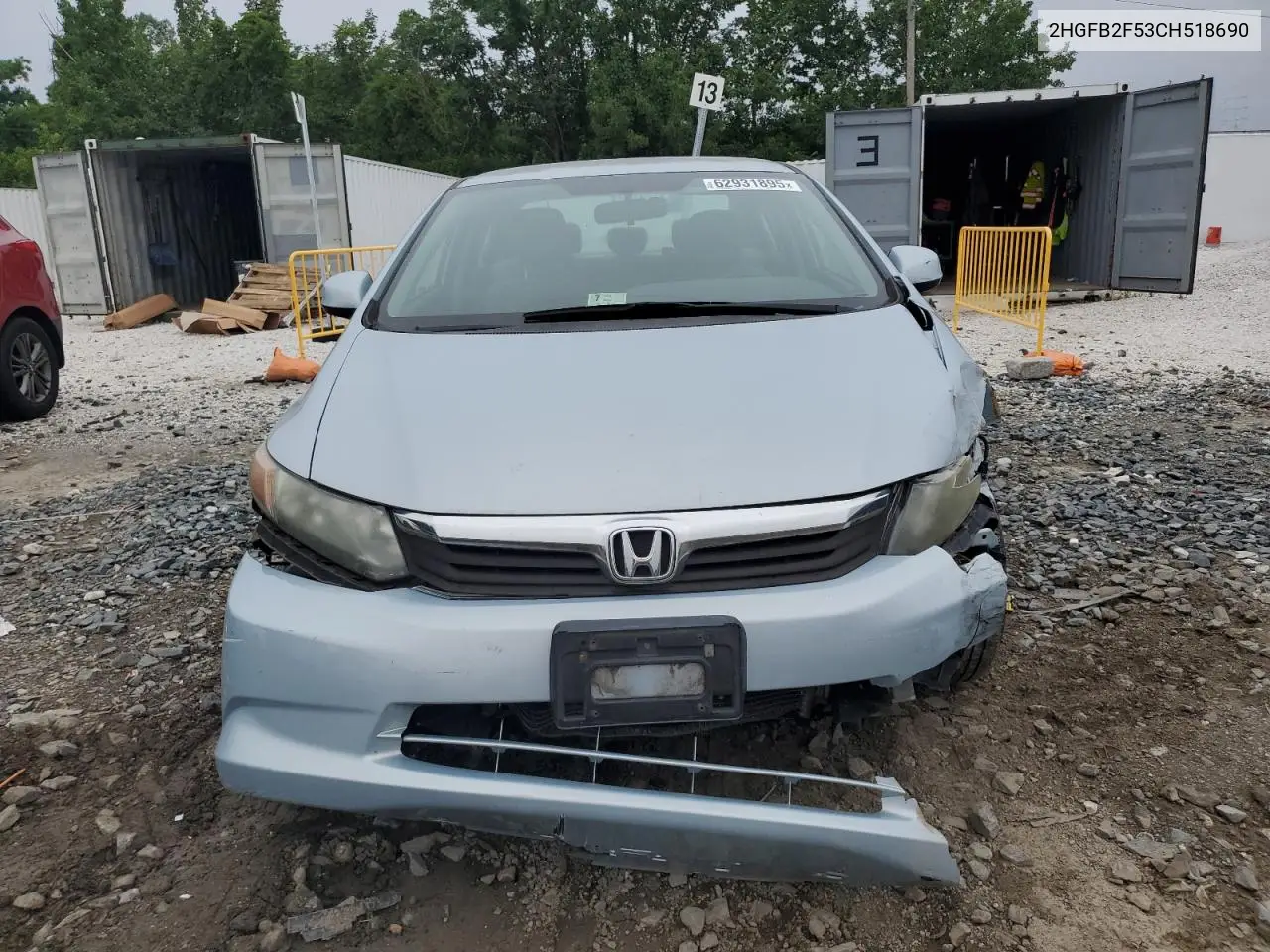 2012 Honda Civic Lx VIN: 2HGFB2F53CH518690 Lot: 62931895