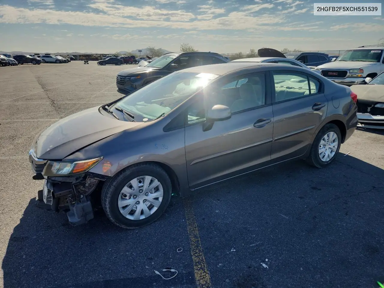 2012 Honda Civic Lx VIN: 2HGFB2F5XCH551539 Lot: 63046525