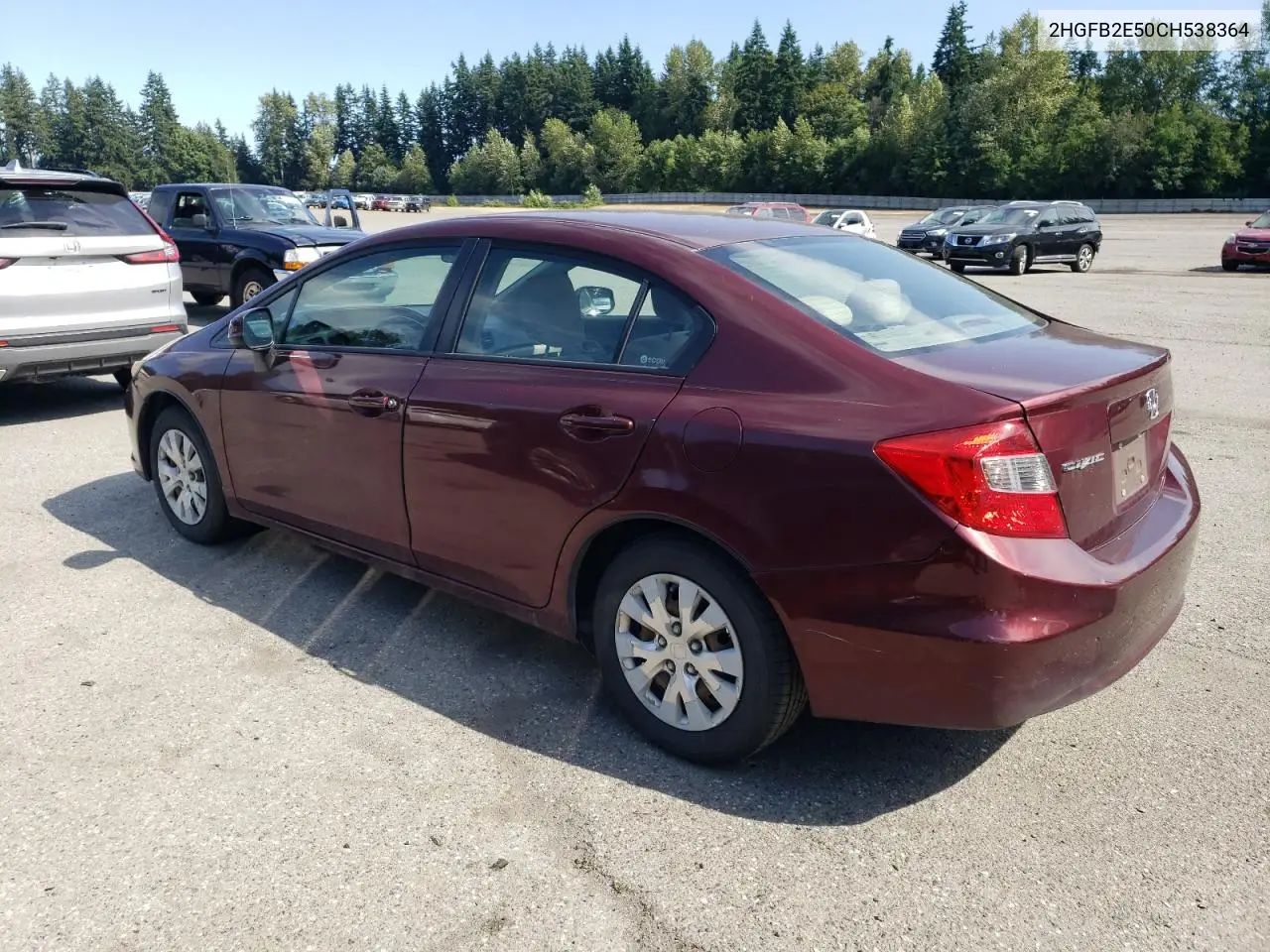 2012 Honda Civic Lx VIN: 2HGFB2E50CH538364 Lot: 63944525