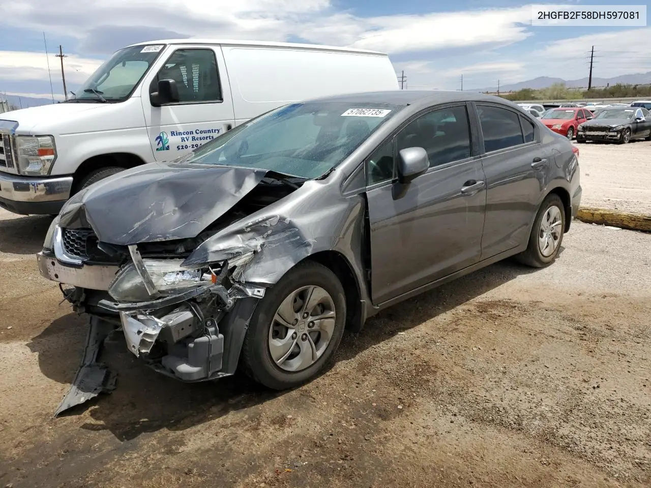2013 Honda Civic Lx VIN: 2HGFB2F58DH597081 Lot: 57062735