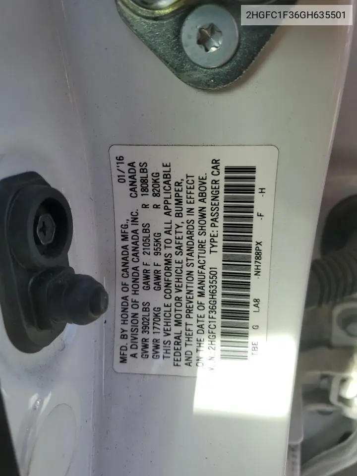 2016 Honda Civic Ex VIN: 2HGFC1F36GH635501 Lot: 57162945