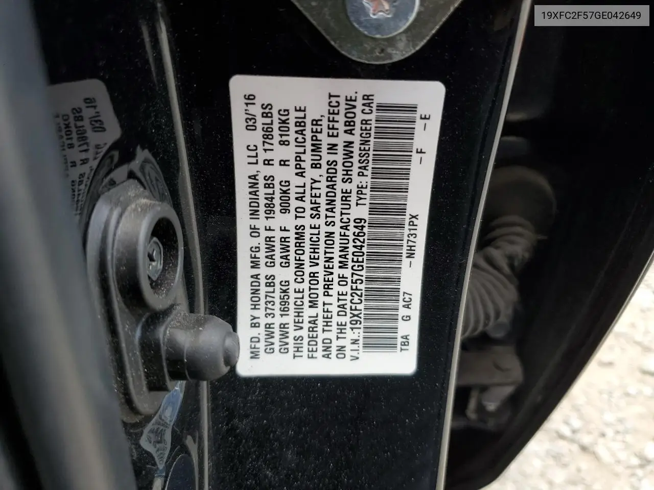 2016 Honda Civic Lx VIN: 19XFC2F57GE042649 Lot: 62732115