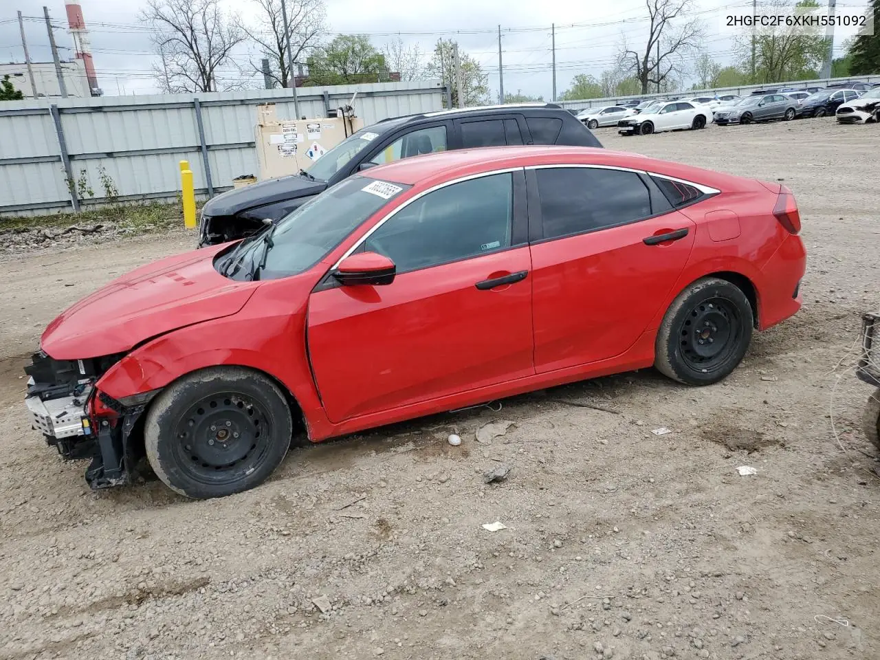 2019 Honda Civic Lx VIN: 2HGFC2F6XKH551092 Lot: 56823565