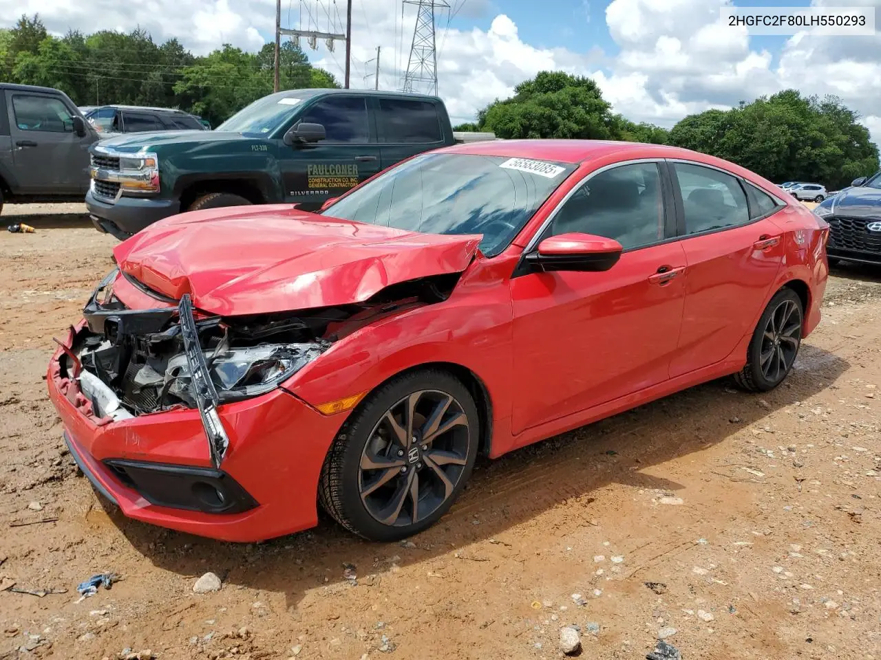 2020 Honda Civic Sport VIN: 2HGFC2F80LH550293 Lot: 56583085