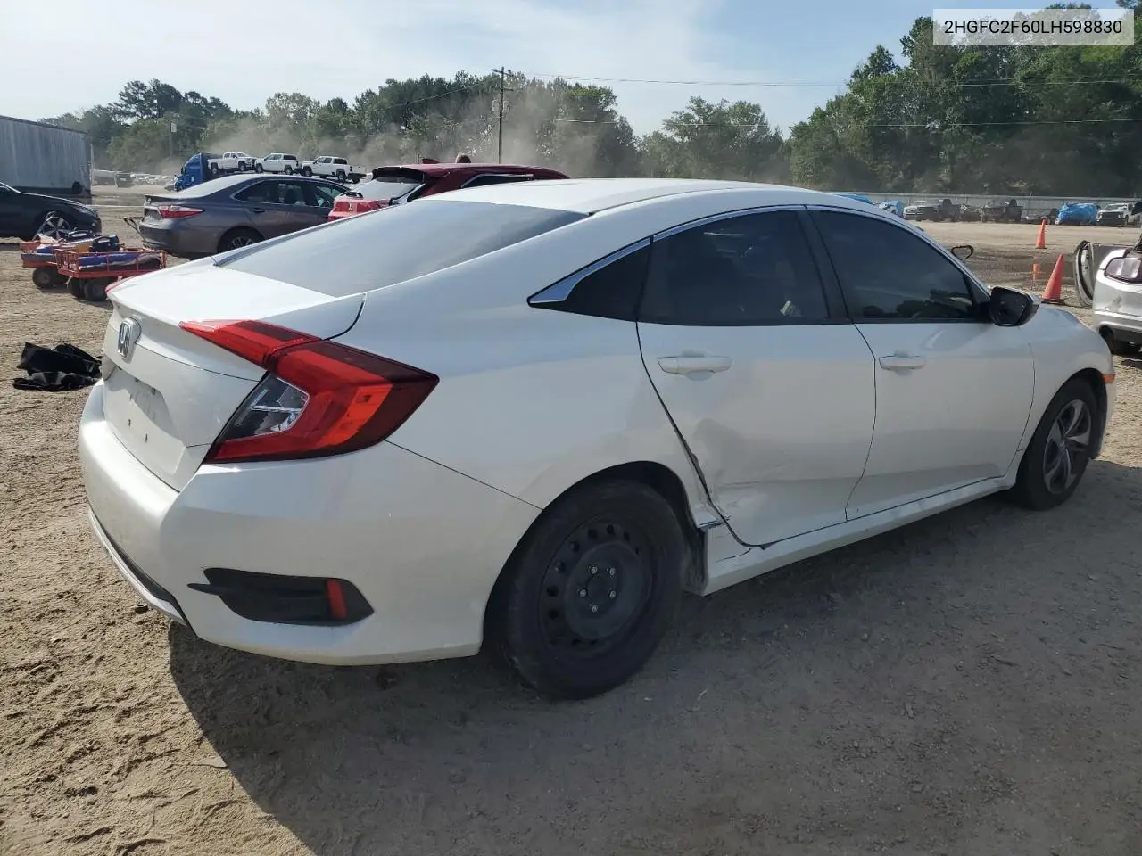 2020 Honda Civic Lx VIN: 2HGFC2F60LH598830 Lot: 62593955