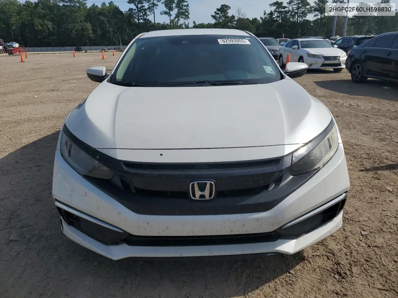 2020 Honda Civic Lx VIN: 2HGFC2F60LH598830 Lot: 62593955