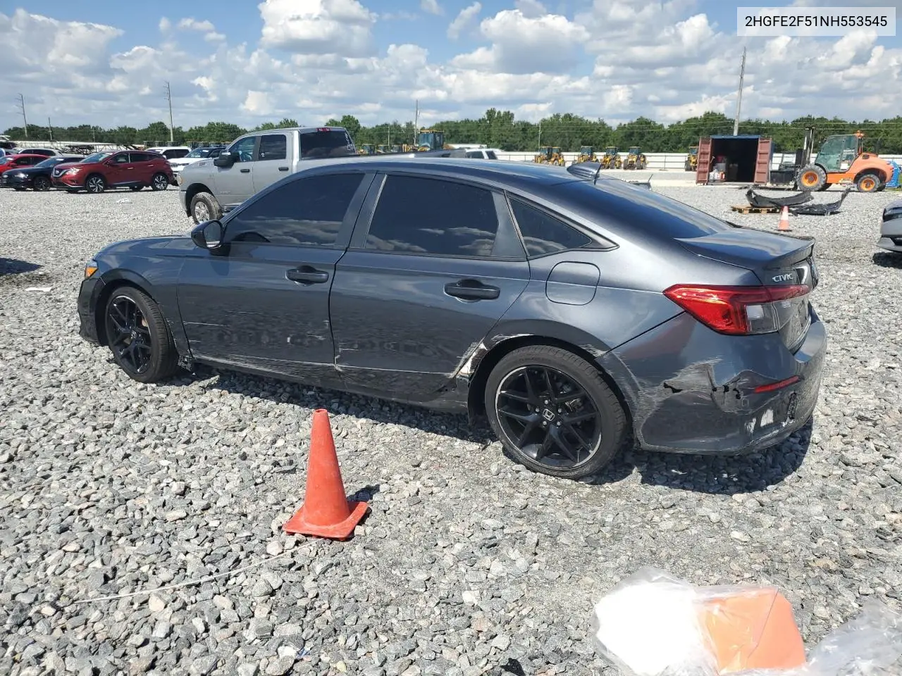 2022 Honda Civic Sport VIN: 2HGFE2F51NH553545 Lot: 57120505