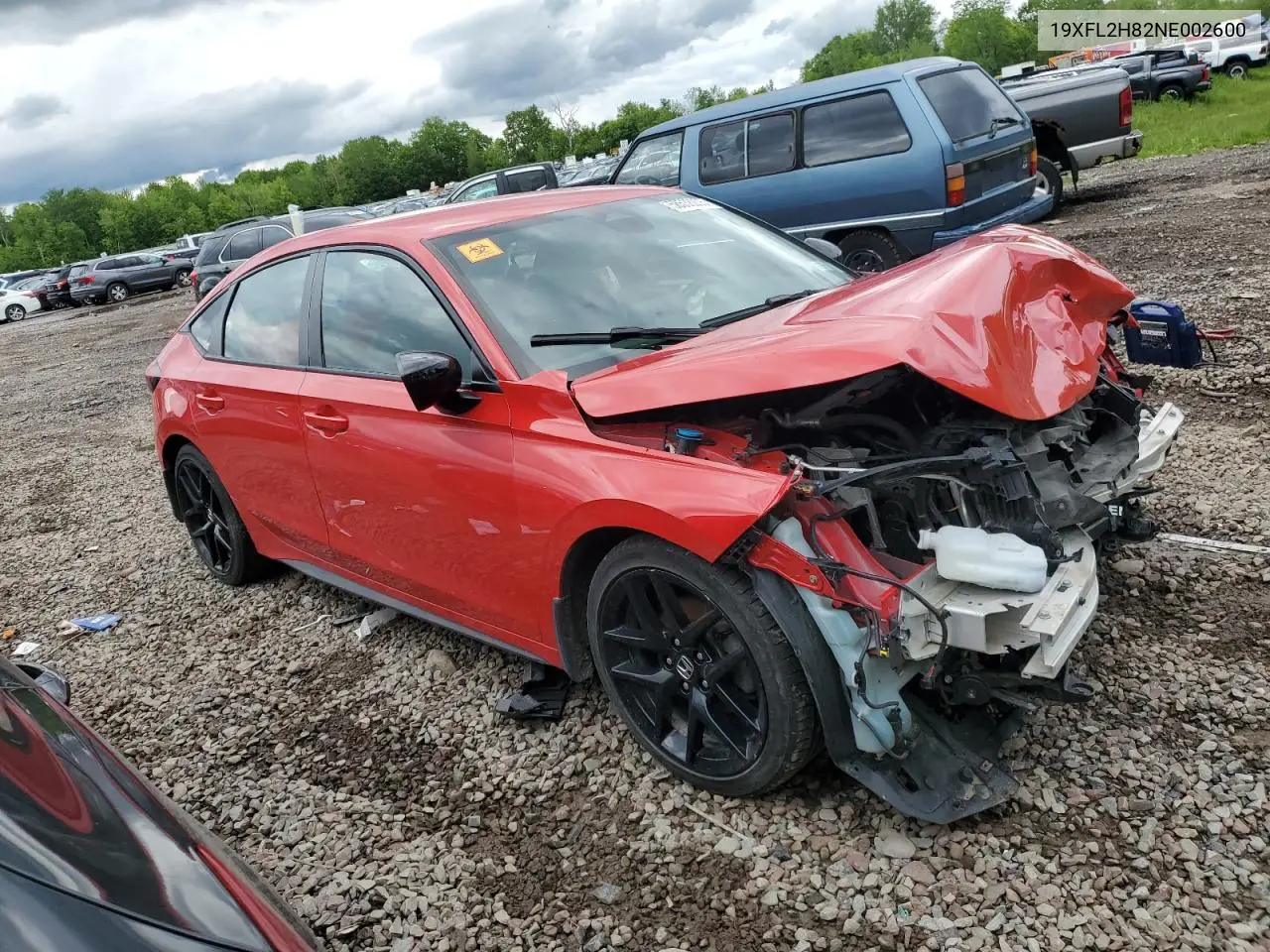 2022 Honda Civic Sport VIN: 19XFL2H82NE002600 Lot: 58538205