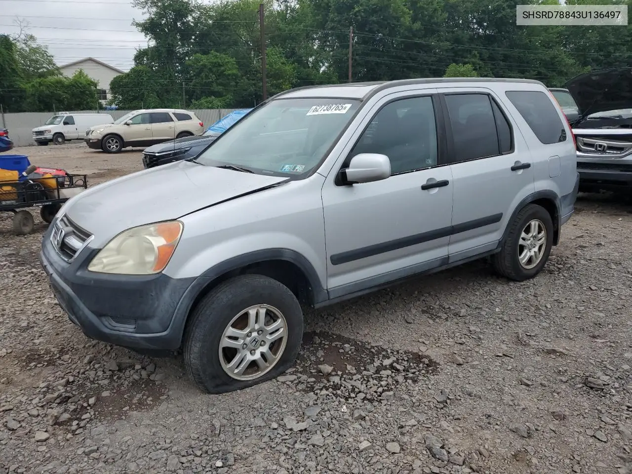 2003 Honda Cr-V Ex VIN: SHSRD78843U136497 Lot: 62738765