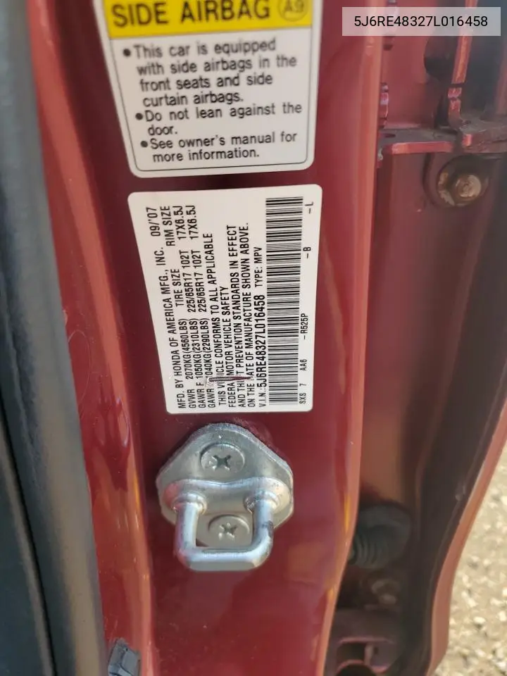 5j6re48327l016458 5J6RE48327L016458 2007 Honda Cr-V Lx