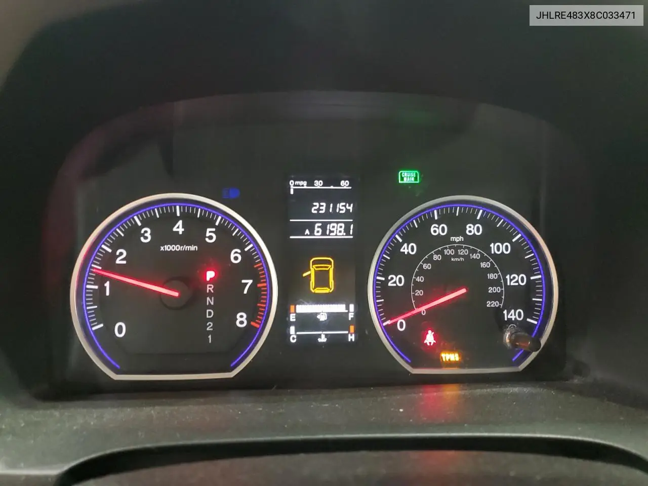 2008 Honda Cr-V Lx VIN: JHLRE483X8C033471 Lot: 56860155