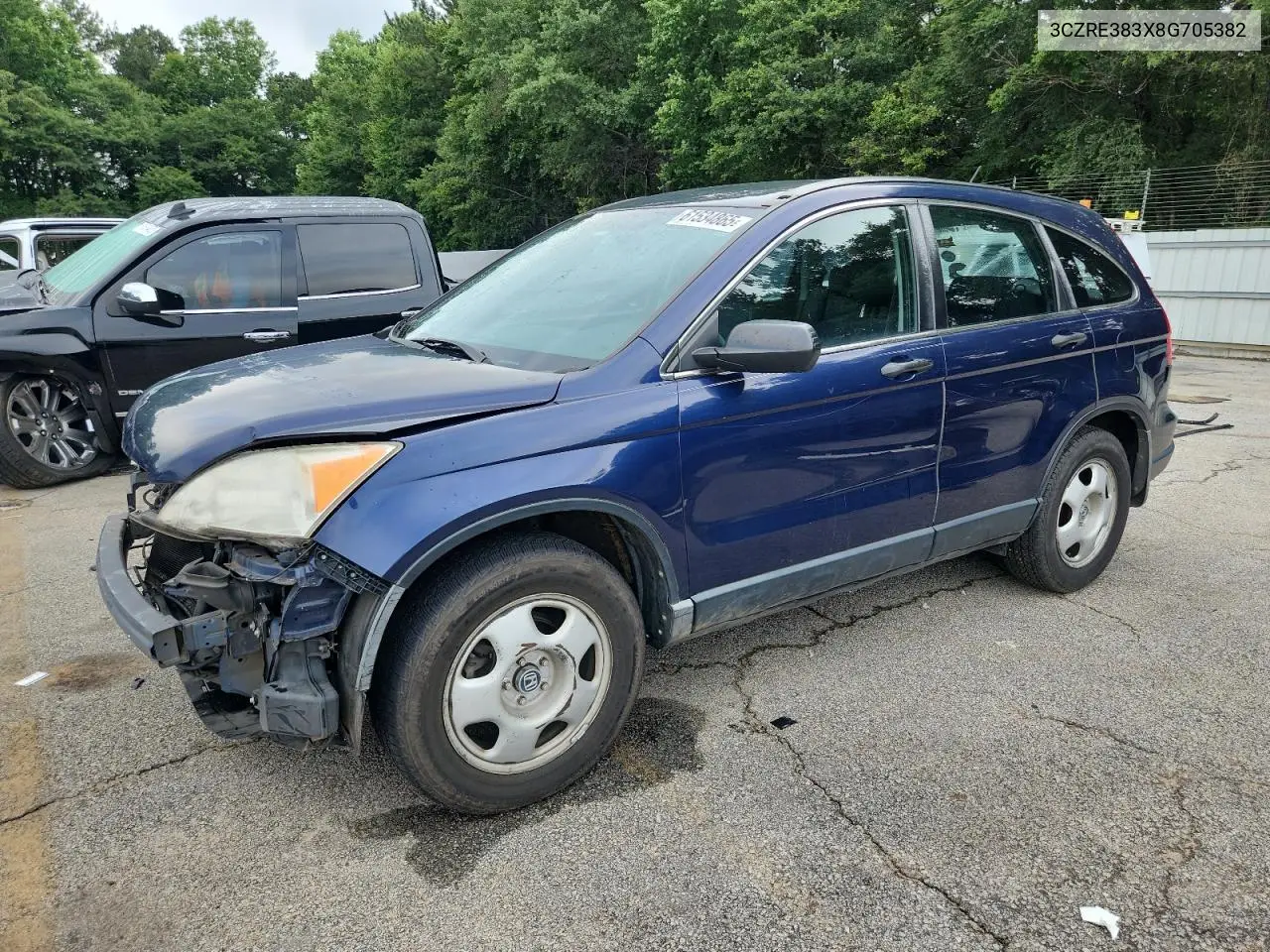 2008 Honda Cr-V Lx VIN: 3CZRE383X8G705382 Lot: 61534865