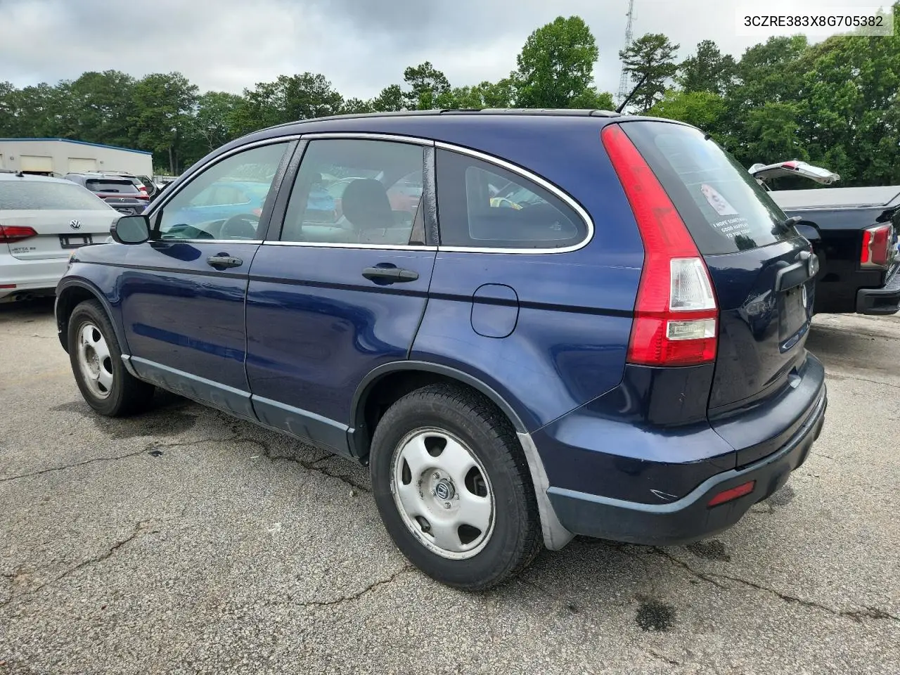 2008 Honda Cr-V Lx VIN: 3CZRE383X8G705382 Lot: 61534865