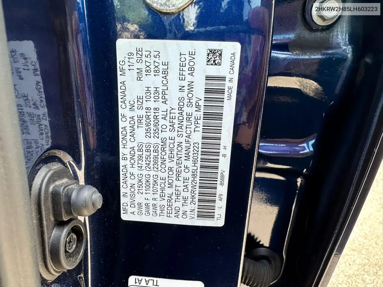 2020 Honda Cr-V Exl VIN: 2HKRW2H85LH603223 Lot: 57043635