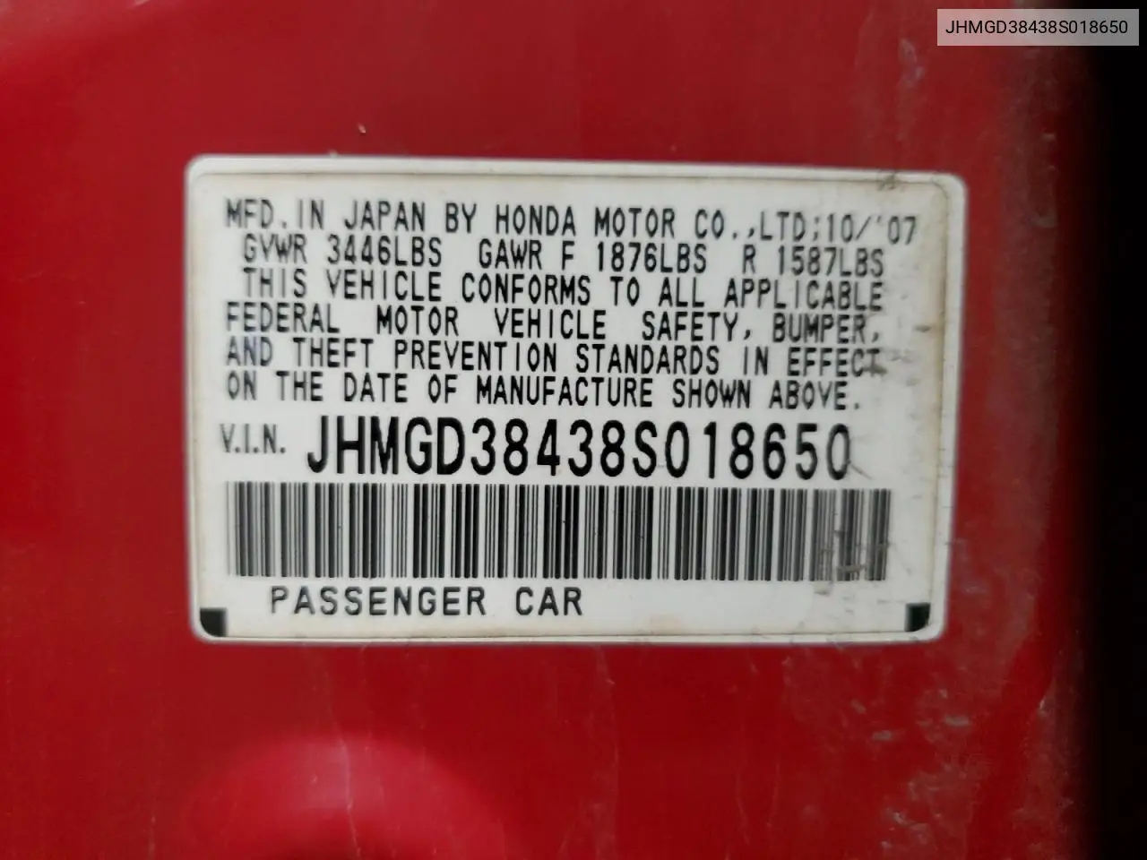 2008 Honda Fit VIN: JHMGD38438S018650 Lot: 57208465