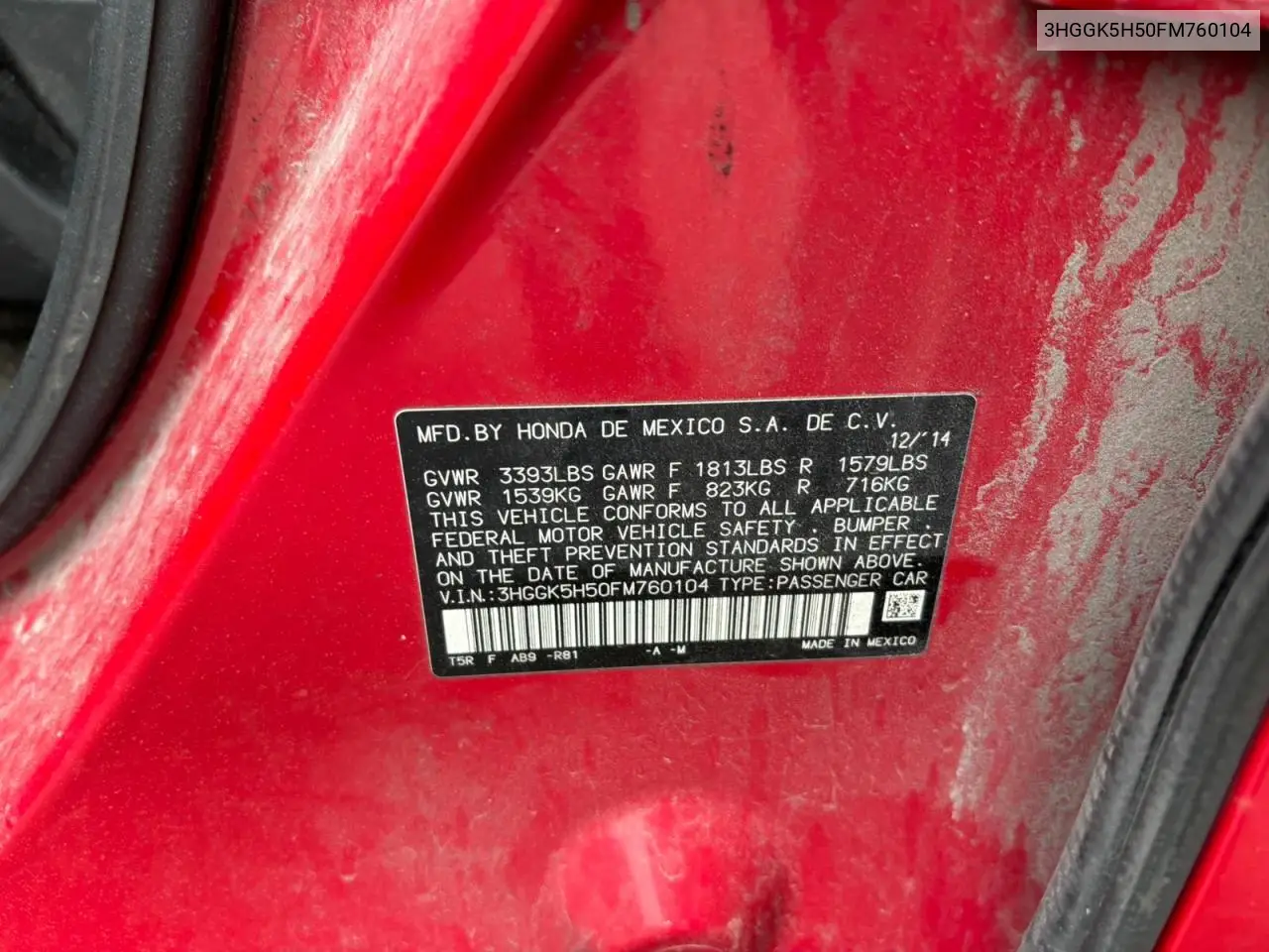 2015 Honda Fit Lx VIN: 3HGGK5H50FM760104 Lot: 63164915