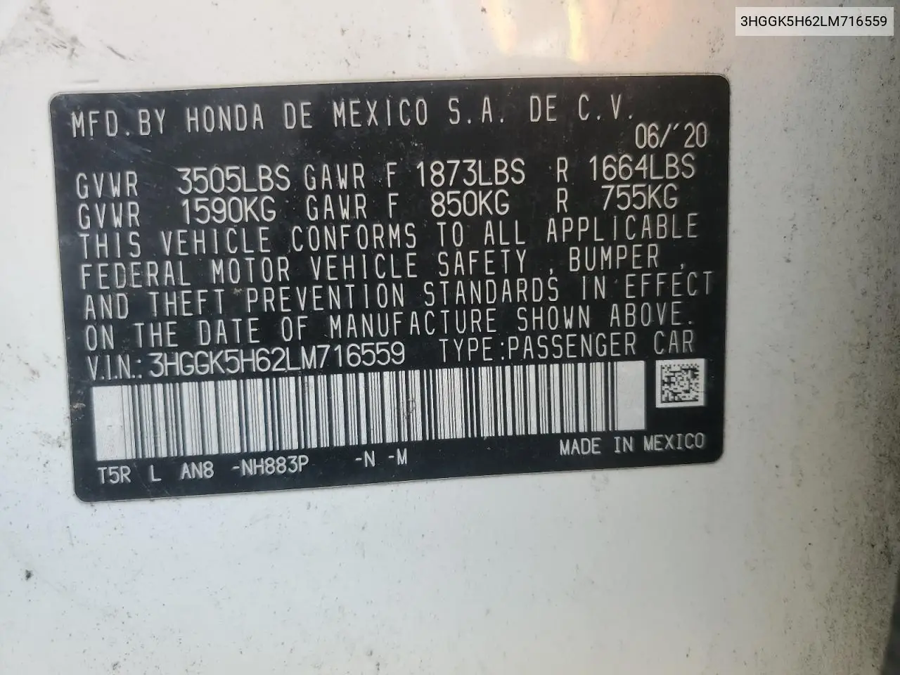 2020 Honda Fit Sport VIN: 3HGGK5H62LM716559 Lot: 50196815