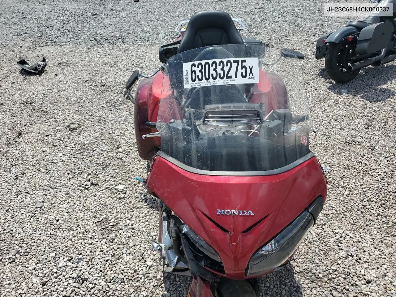 2012 Honda Gl1800 VIN: JH2SC68H4CK000337 Lot: 63033275