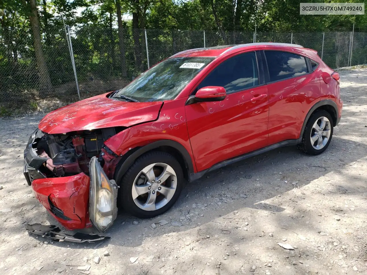 2016 Honda Hr-V Exl VIN: 3CZRU5H7XGM749240 Lot: 61651385