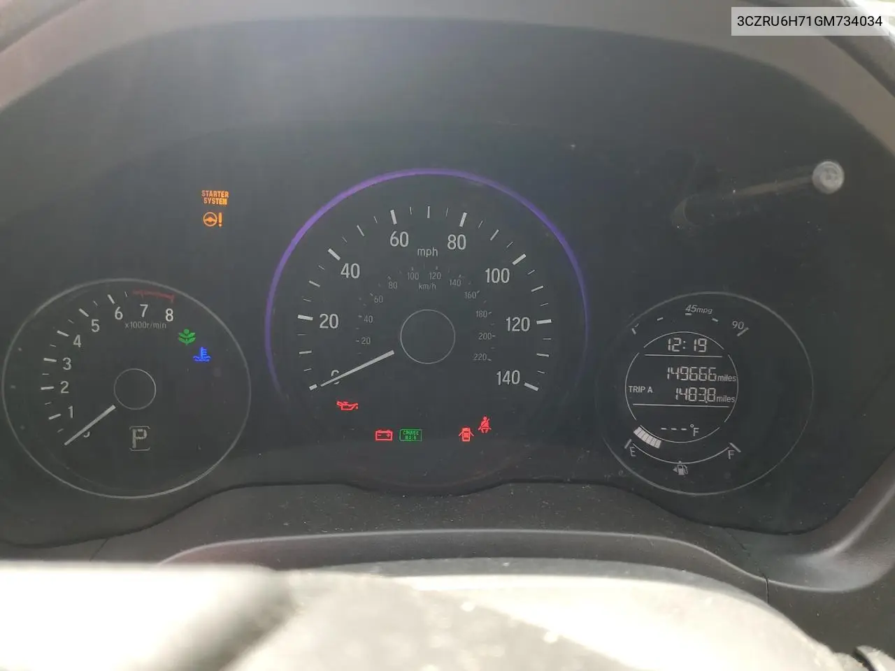 2016 Honda Hr-V Exl VIN: 3CZRU6H71GM734034 Lot: 65218025