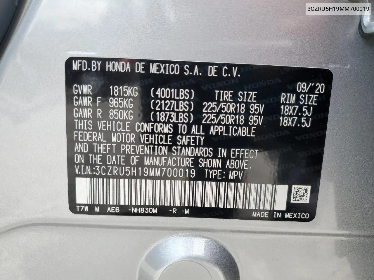 2021 Honda Hr-V Sport VIN: 3CZRU5H19MM700019 Lot: 62452045