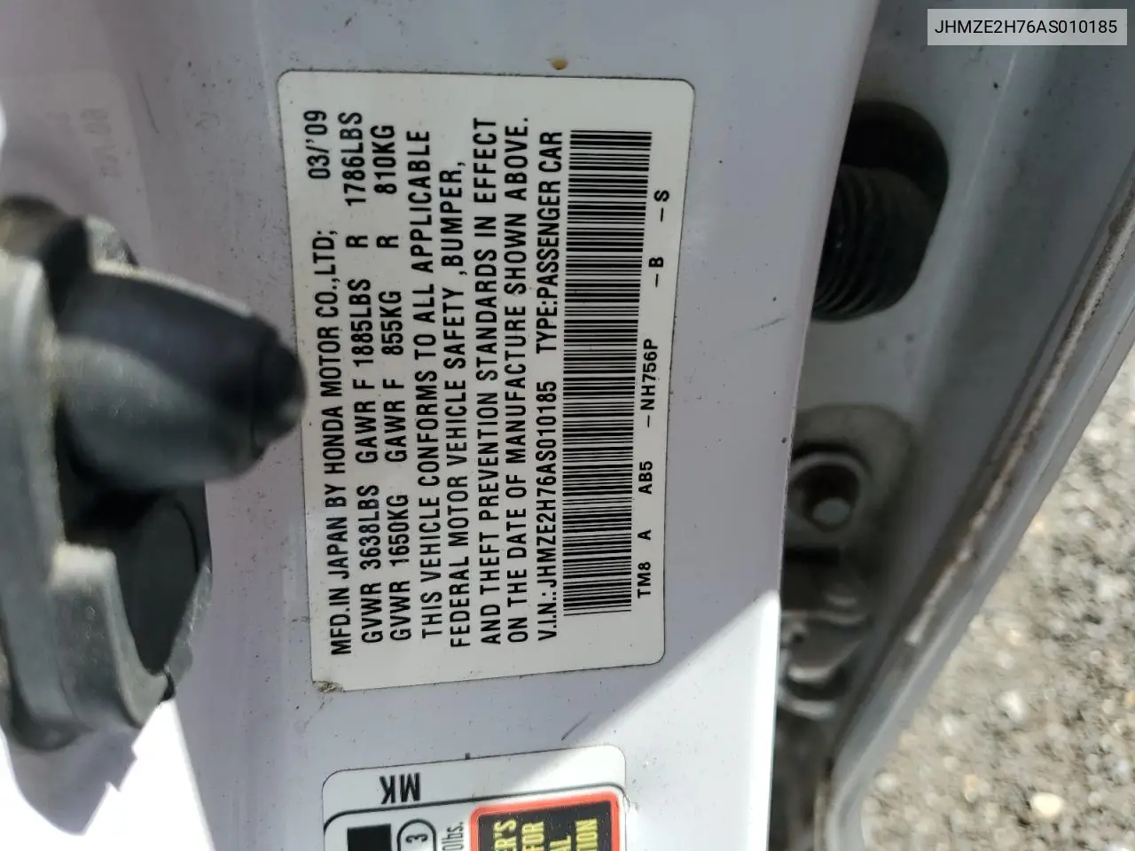 2010 Honda Insight Ex VIN: JHMZE2H76AS010185 Lot: 62018055