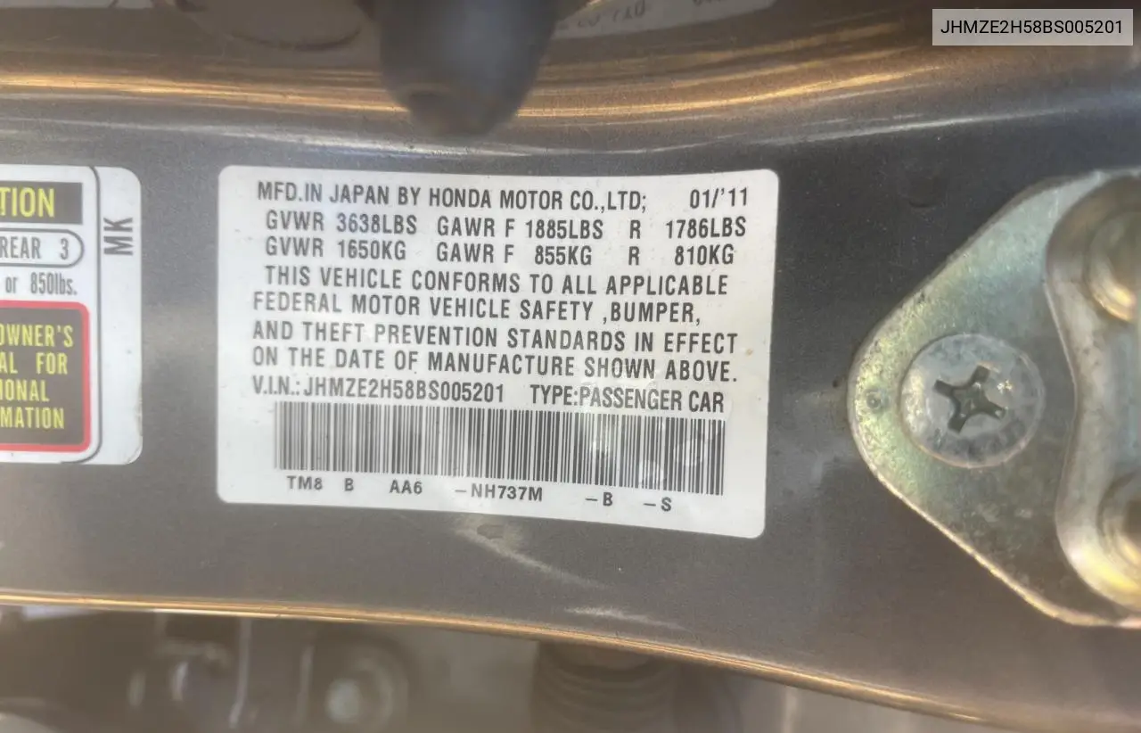 2011 Honda Insight Lx VIN: JHMZE2H58BS005201 Lot: 57312335