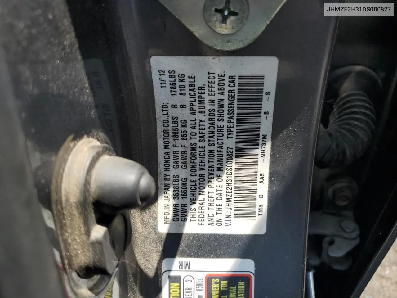2013 Honda Insight VIN: JHMZE2H31DS000827 Lot: 60745645