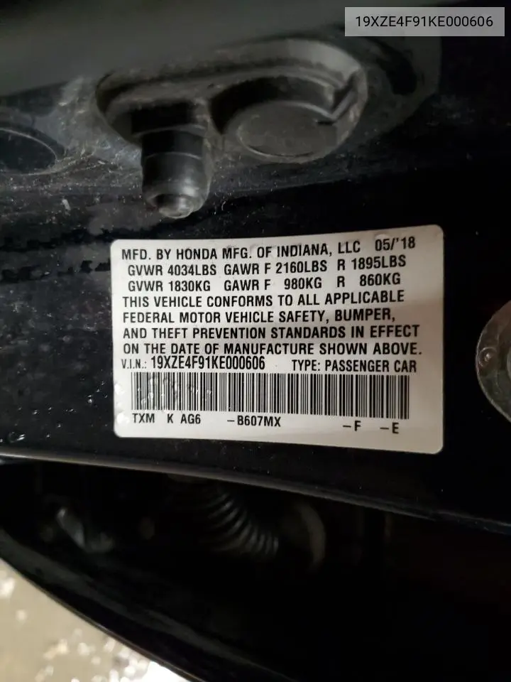 2019 Honda Insight Touring VIN: 19XZE4F91KE000606 Lot: 62660895