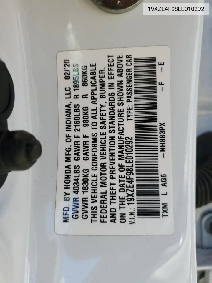 2020 Honda Insight Touring VIN: 19XZE4F98LE010292 Lot: 56136185