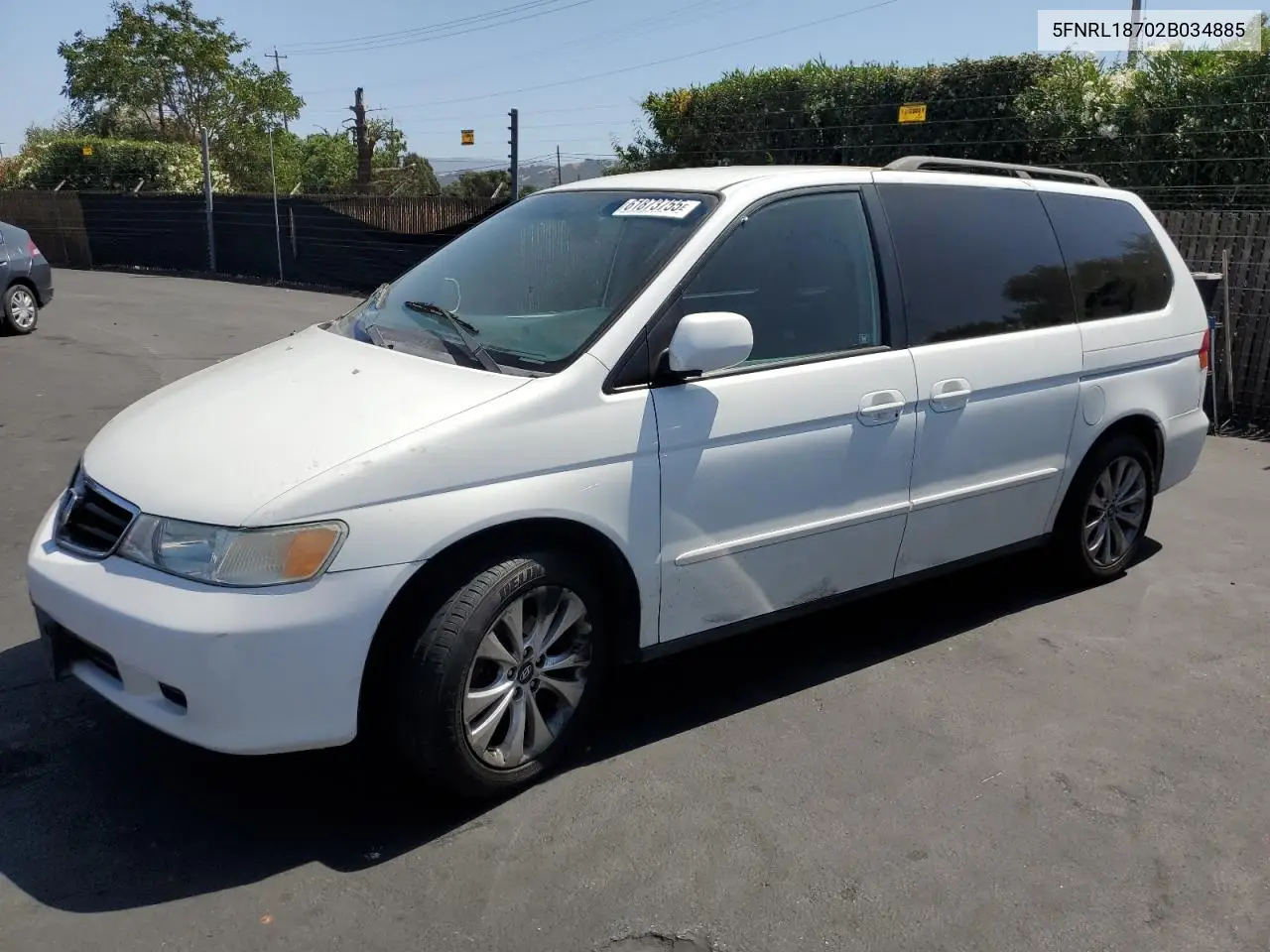 2002 Honda Odyssey Exl VIN: 5FNRL18702B034885 Lot: 61873755