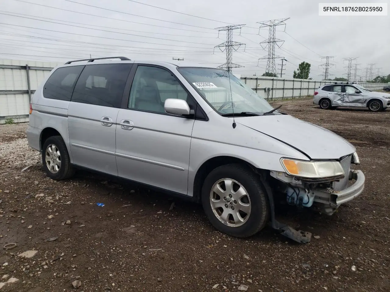 2002 Honda Odyssey Exl VIN: 5FNRL18762B025950 Lot: 62320625
