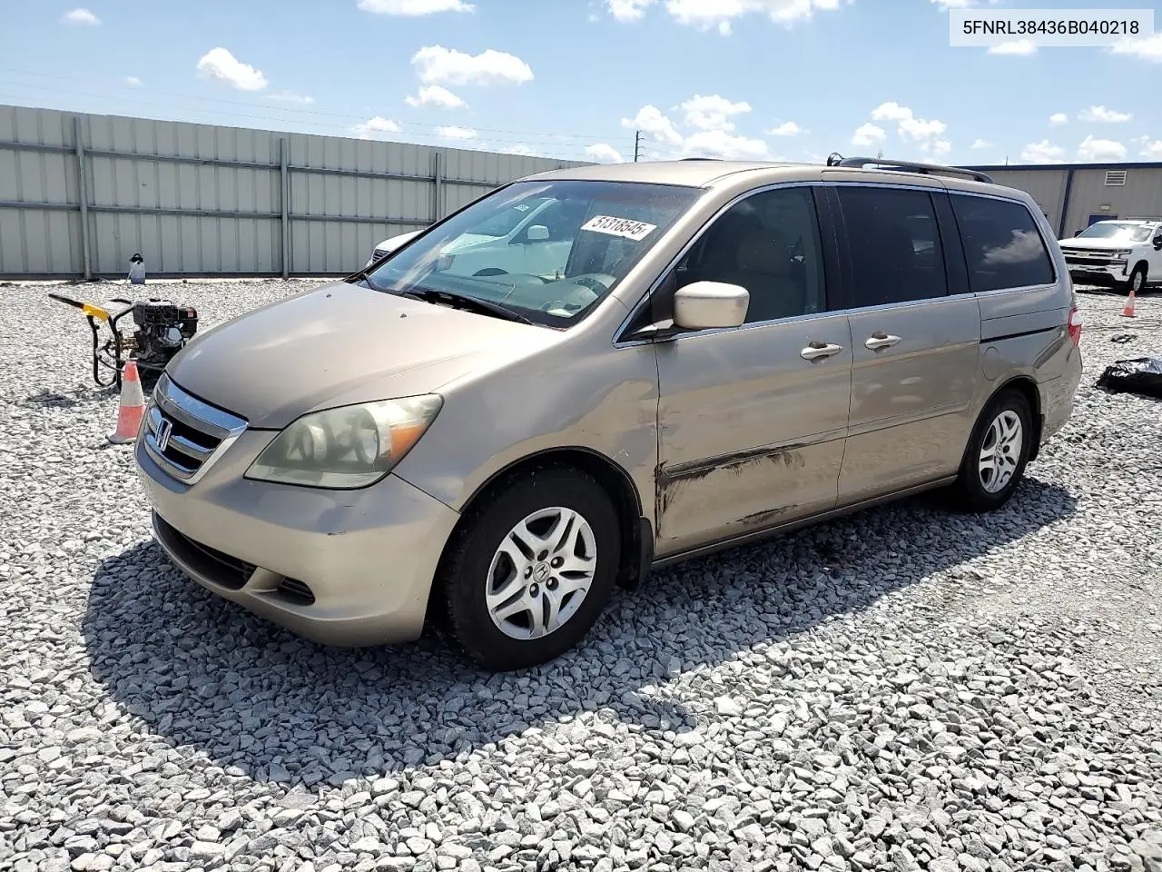 2006 Honda Odyssey Ex VIN: 5FNRL38436B040218 Lot: 51318545