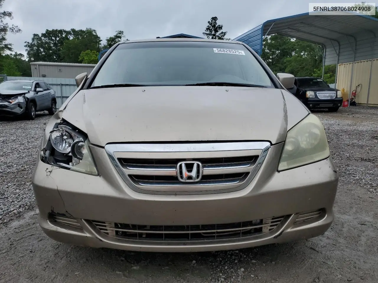 2006 Honda Odyssey Exl VIN: 5FNRL38706B024908 Lot: 56828525
