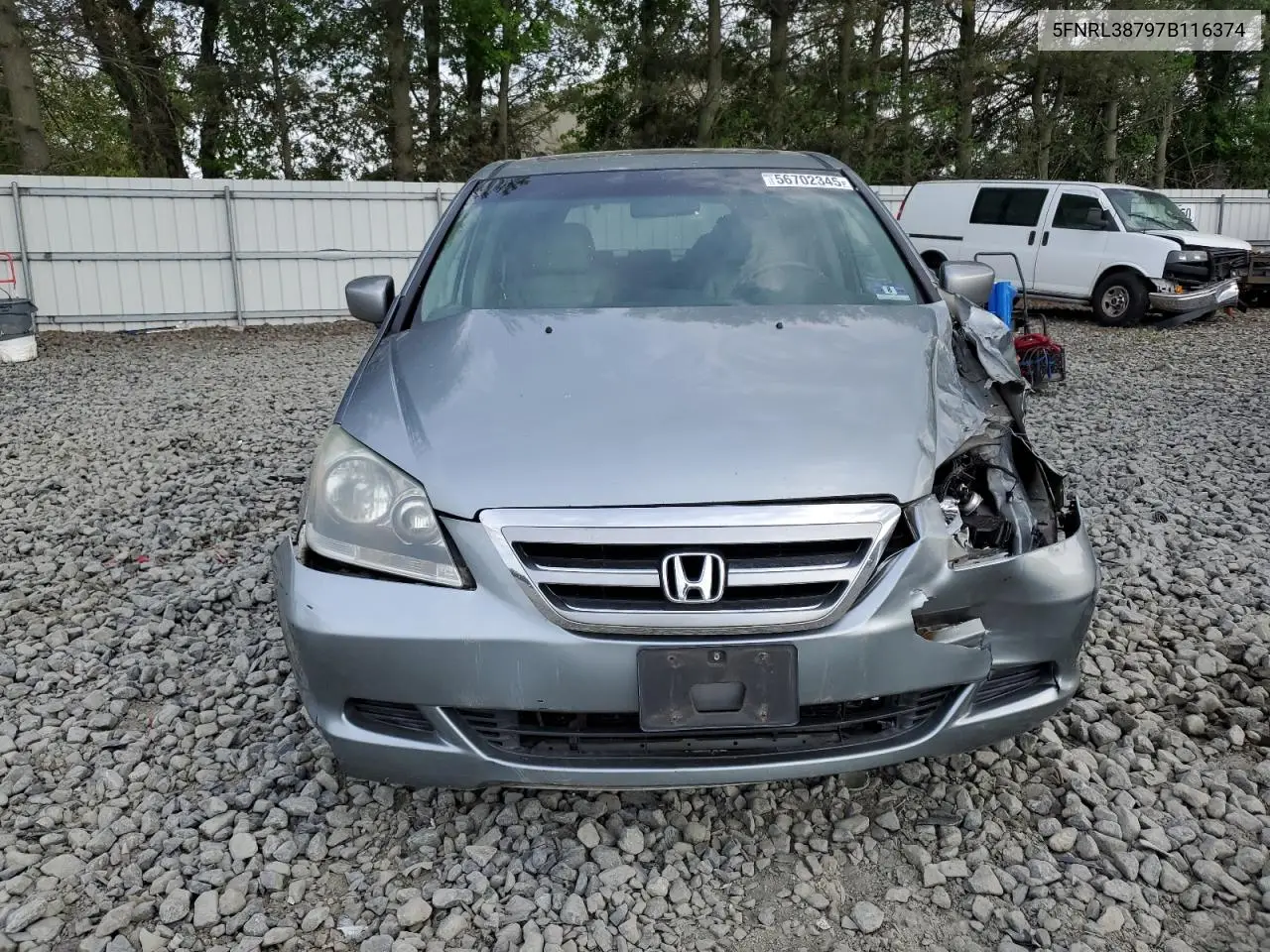 2007 Honda Odyssey Exl VIN: 5FNRL38797B116374 Lot: 56702345