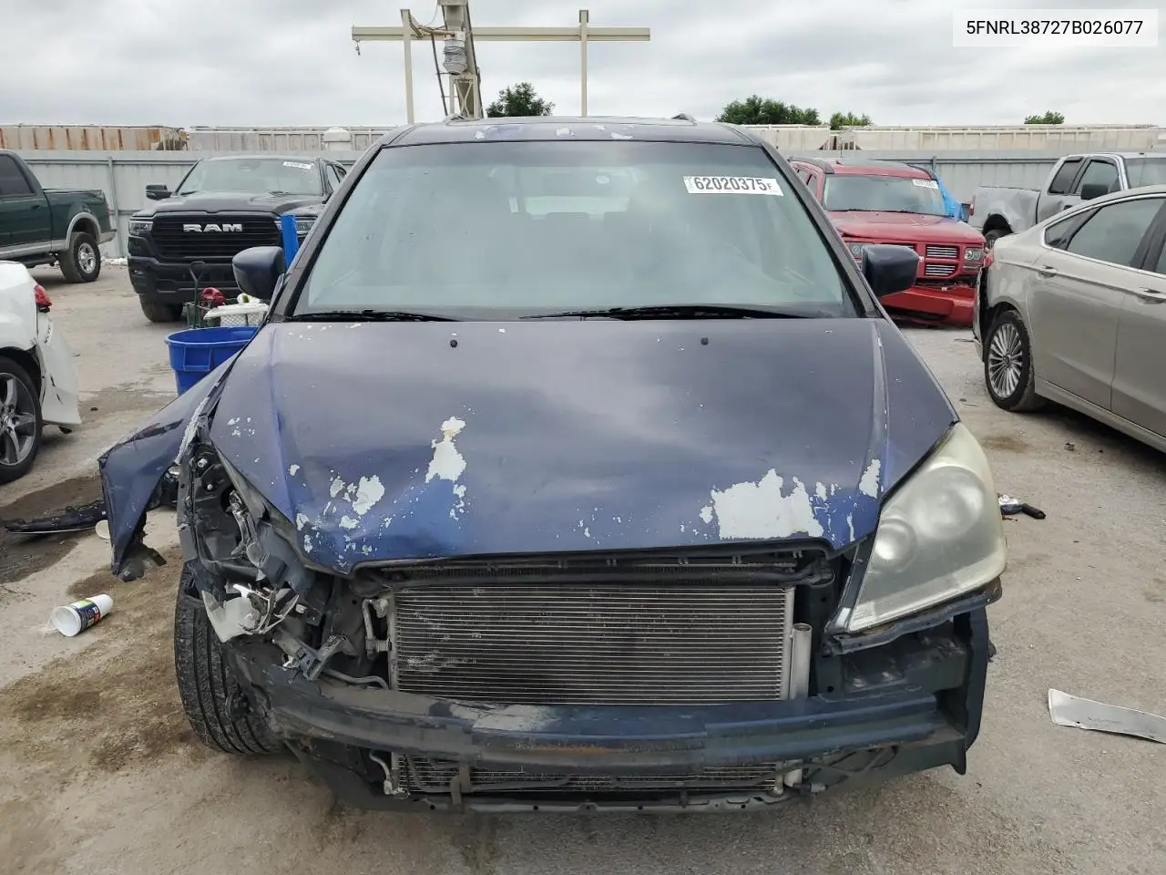 2007 Honda Odyssey Exl VIN: 5FNRL38727B026077 Lot: 62020375