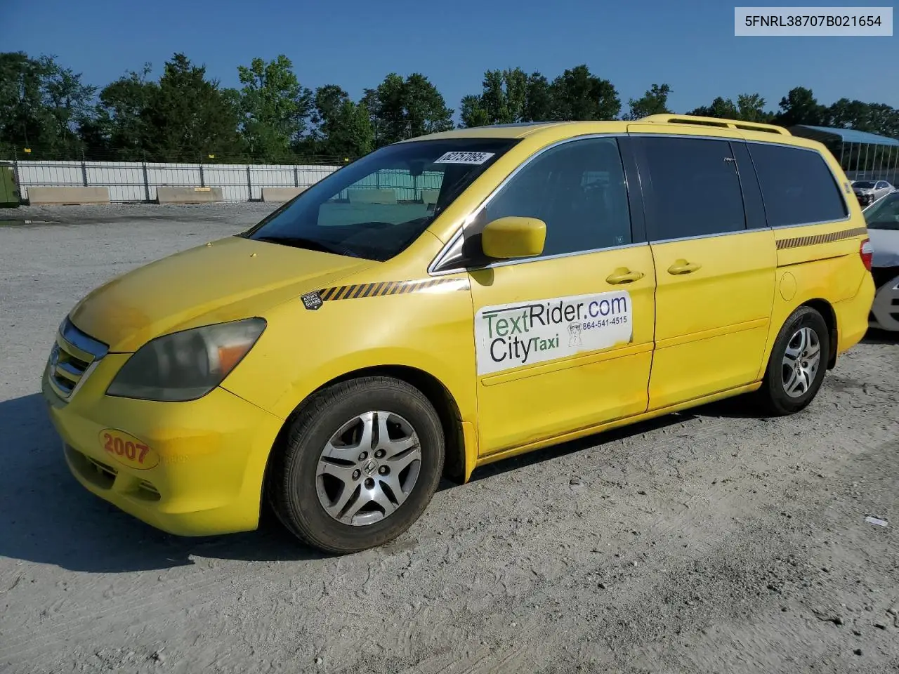 2007 Honda Odyssey Exl VIN: 5FNRL38707B021654 Lot: 62757095