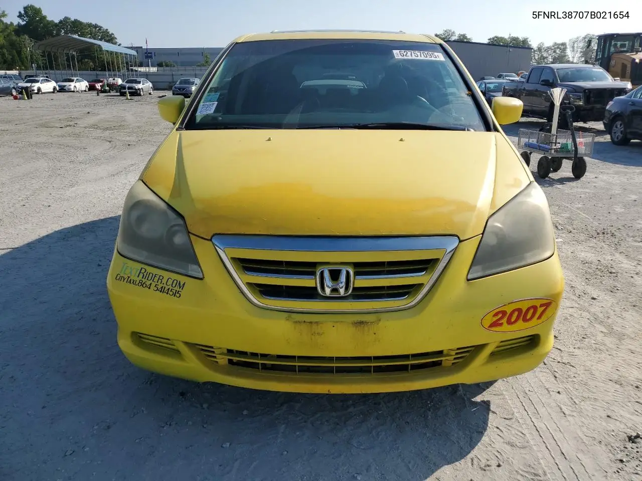 2007 Honda Odyssey Exl VIN: 5FNRL38707B021654 Lot: 62757095