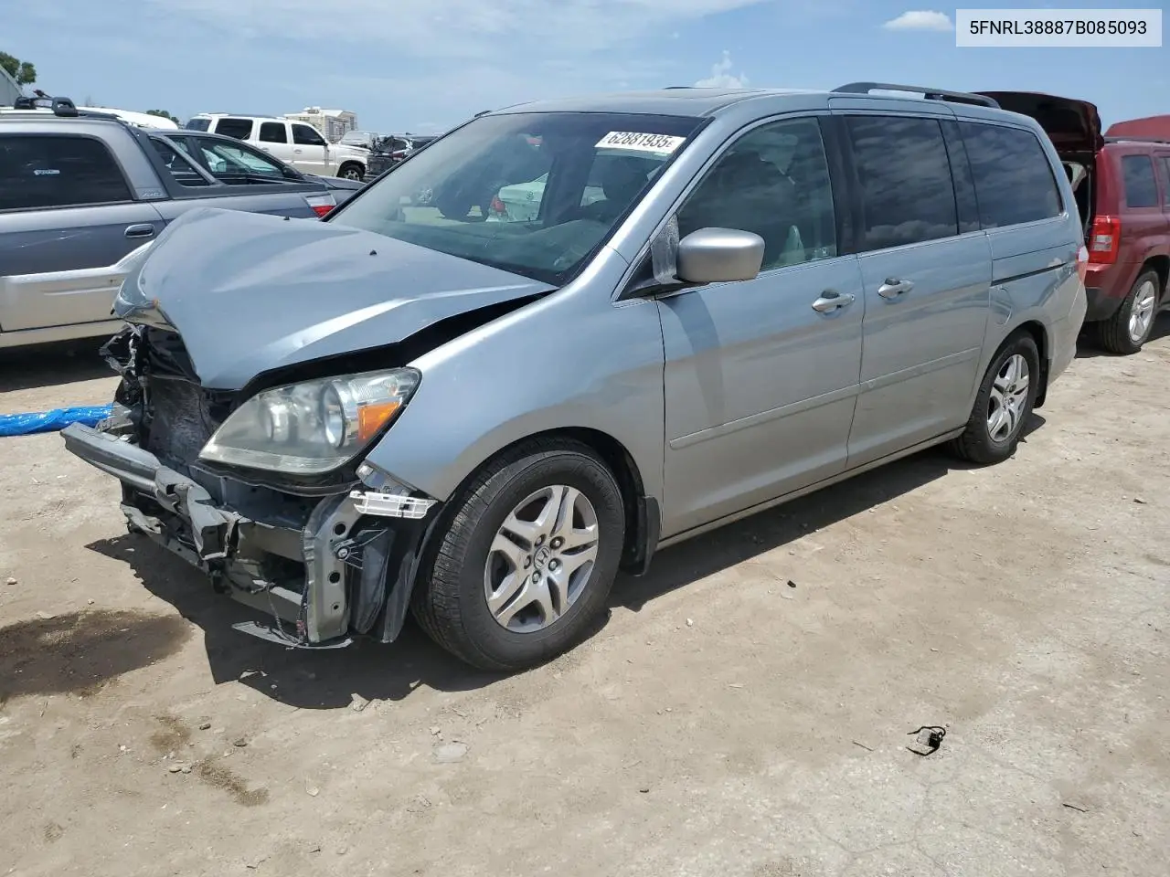 2007 Honda Odyssey Touring VIN: 5FNRL38887B085093 Lot: 62881935