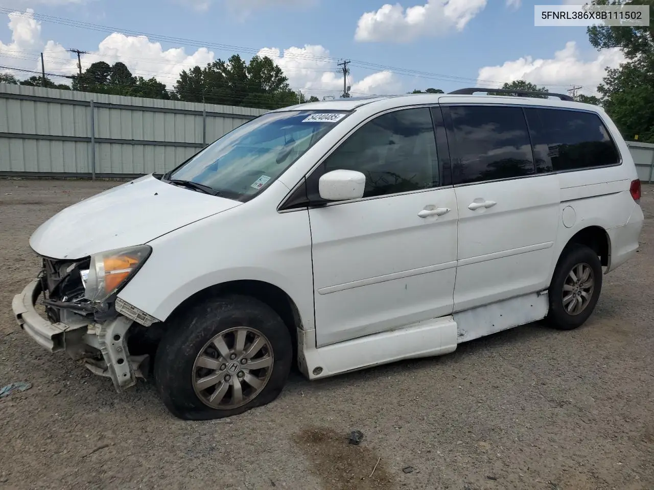 2008 Honda Odyssey Exl VIN: 5FNRL386X8B111502 Lot: 54240485