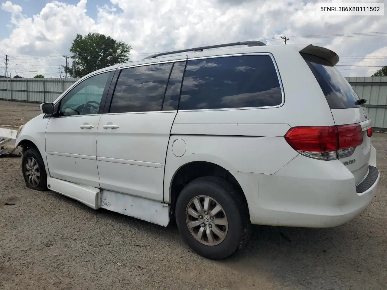 2008 Honda Odyssey Exl VIN: 5FNRL386X8B111502 Lot: 54240485