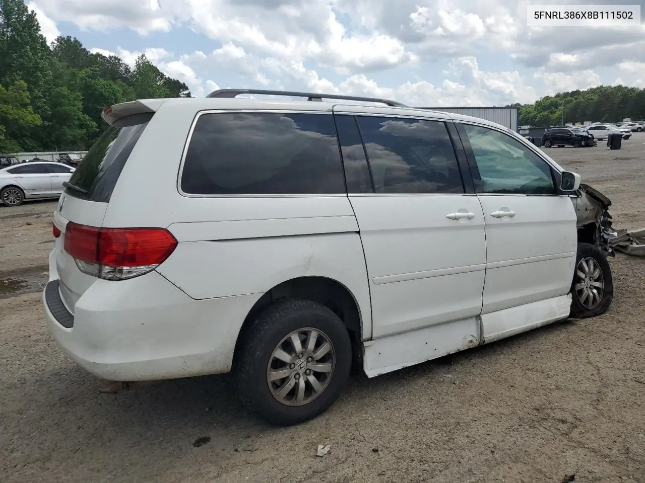 2008 Honda Odyssey Exl VIN: 5FNRL386X8B111502 Lot: 54240485