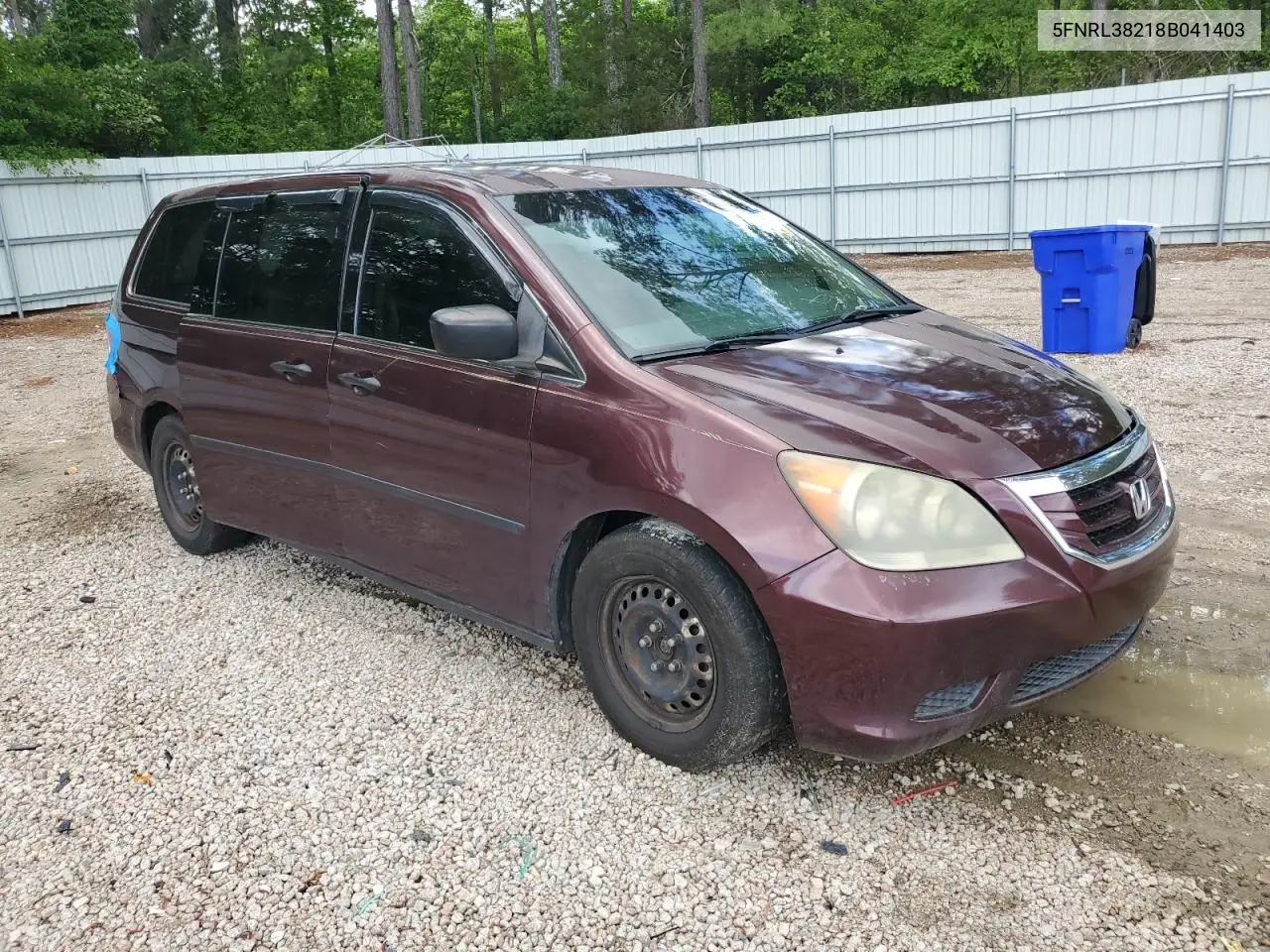 2008 Honda Odyssey Lx VIN: 5FNRL38218B041403 Lot: 56764745